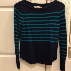 Loft XS navy blue and teal stripe sweater